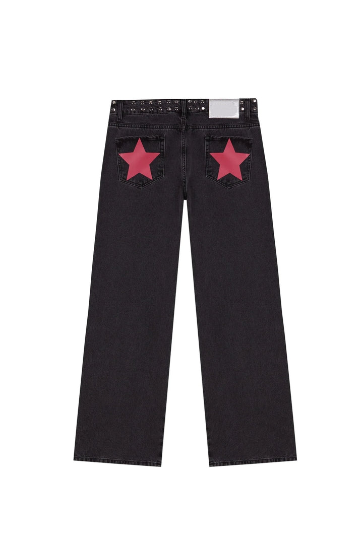 Retro Five-Pointed Star Print High-Waisted Baggy Jeans