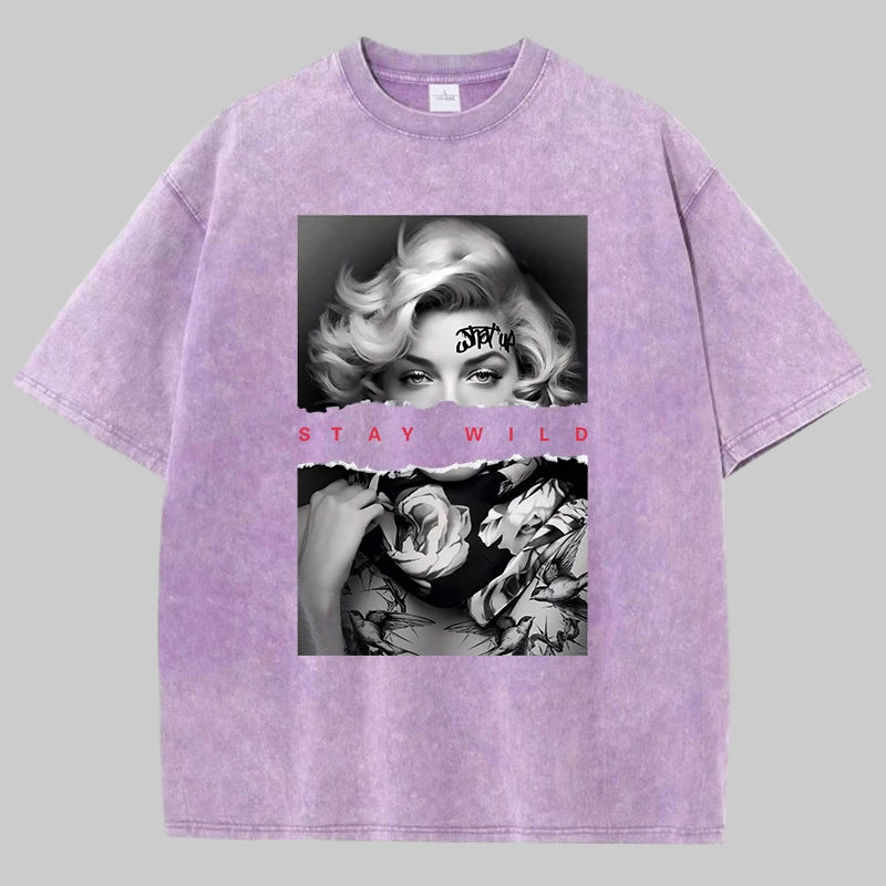 European Style Portrait Print Washed Tees