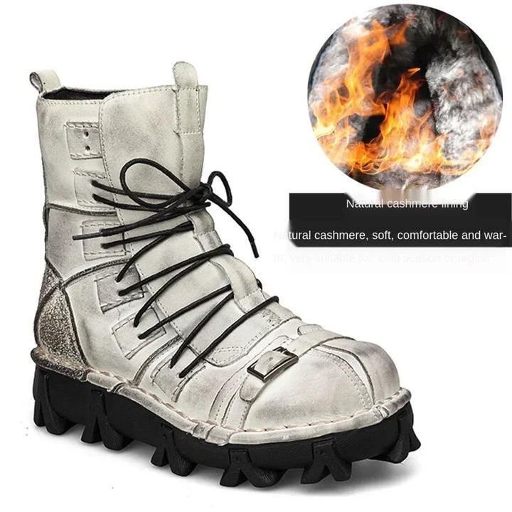 Genuine Leather Goth Skull Punk Mid-calf Boots