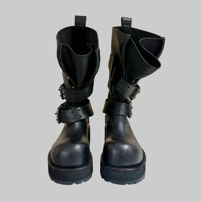 Retro Big Round Toe Height Increasing Boots