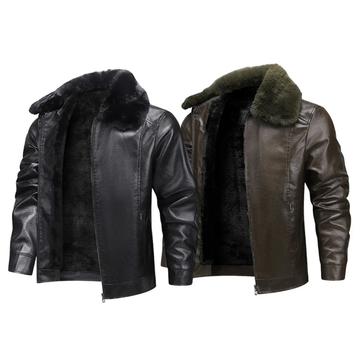 Men's Long Plush Thick Leather Jacket
