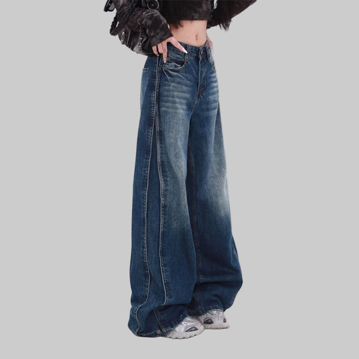 High-Waisted Patchwork Wide-Leg Jeans