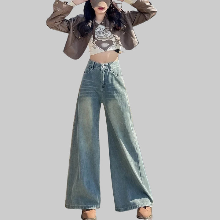 American Style High-Waisted Straight Leg Jeans