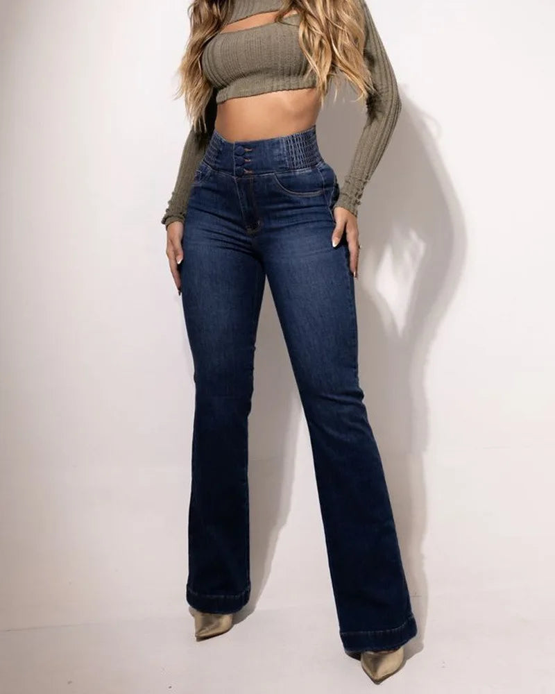 High-Waisted Wide Leg Jeans with Elastic Waist