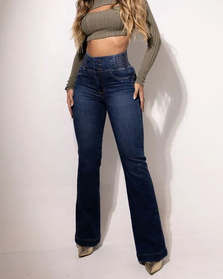 High-Waisted Wide Leg Jeans with Elastic Waist
