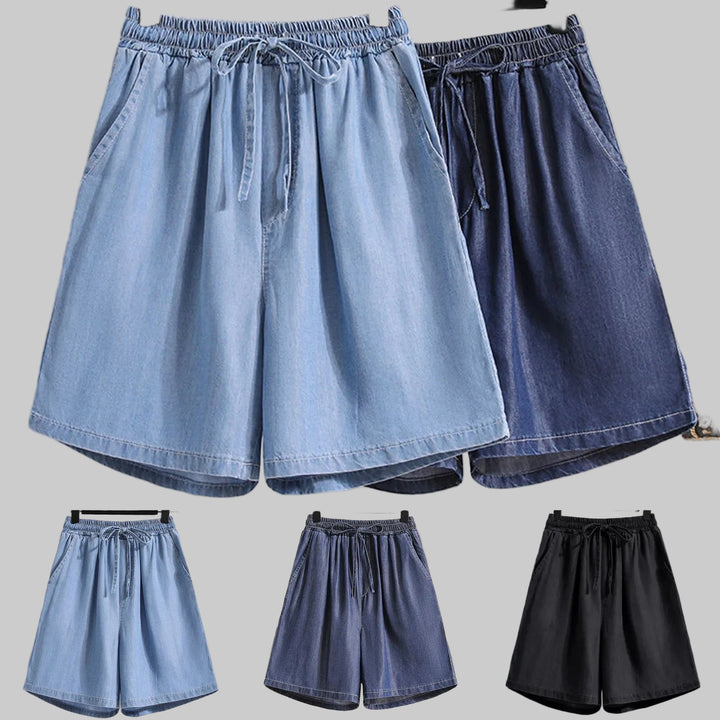Solid Color Denim Capris Shorts