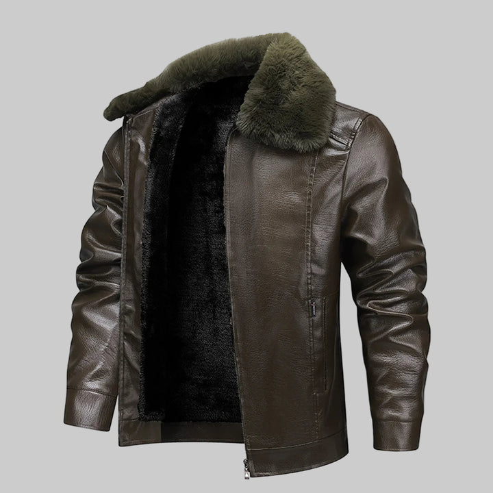 Men's Long Plush Thick Leather Jacket