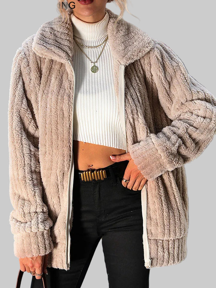 Thick Plush Warm Long Turndown Collar Jacket
