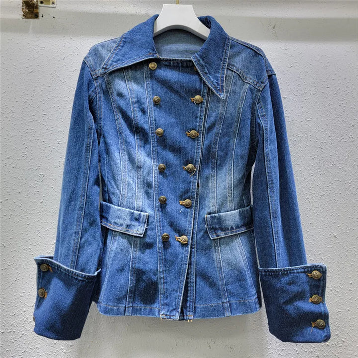 Vintage Versatile Lapel Double-breasted High Waist Denim Jacket