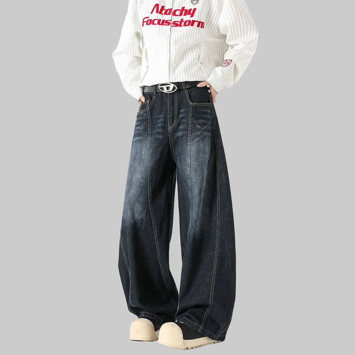 Trendy Deep Blue Loose Wide Leg Jeans