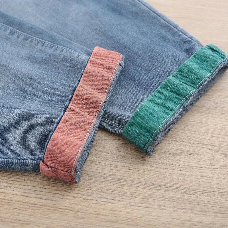High-Waisted Embroidered Patch Loose Jeans
