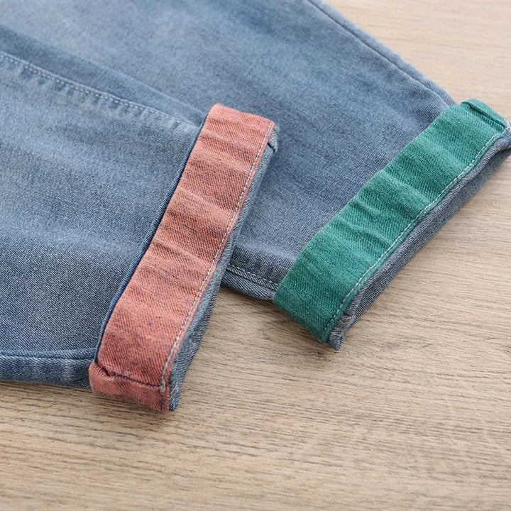 High-Waisted Embroidered Patch Loose Jeans