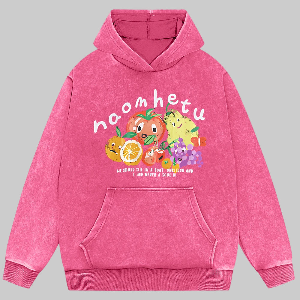 American Retro Fruit Print Washed Hoodie