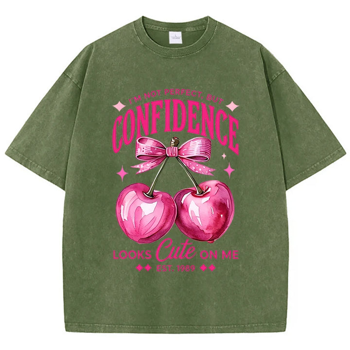 Pink Cherry Print Distressed Cotton T-Shirt
