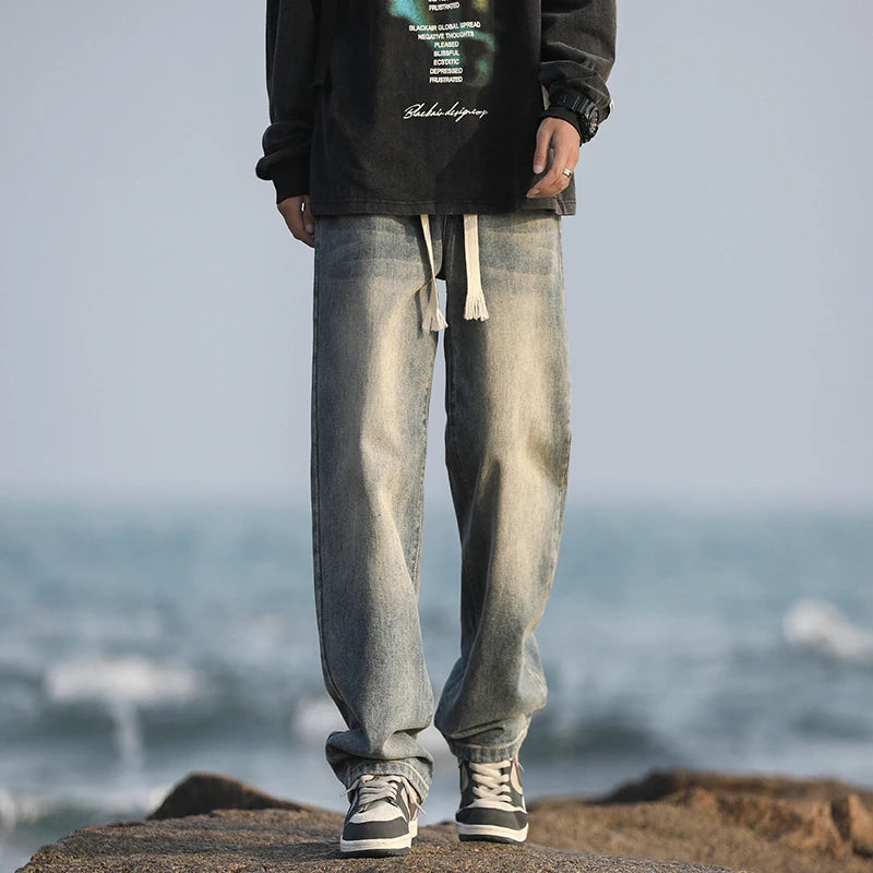 Retro Aged Men’s Loose Straight-Leg Jeans