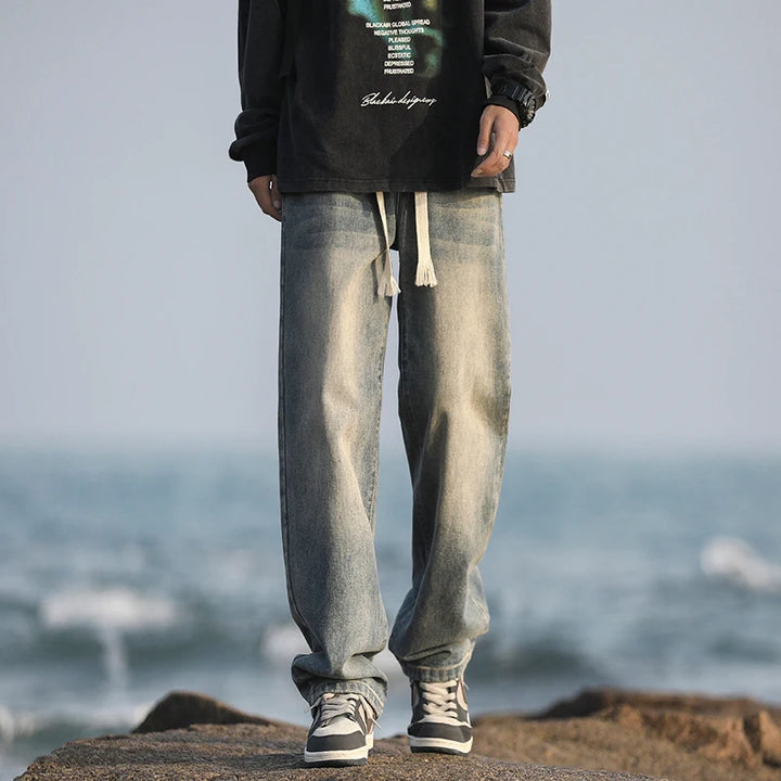 Retro Aged Men’s Loose Straight-Leg Jeans