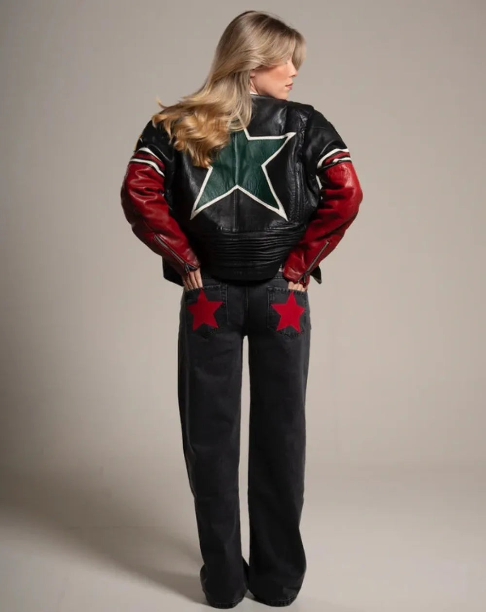 Retro Five-Pointed Star Print High-Waisted Baggy Jeans