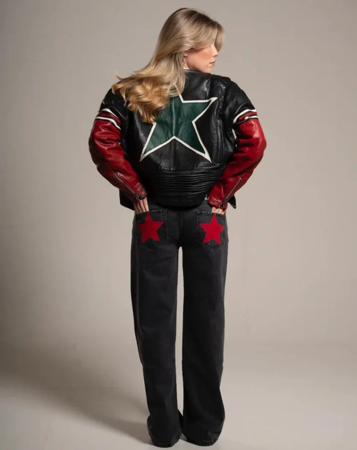 Retro Five-Pointed Star Print High-Waisted Baggy Jeans