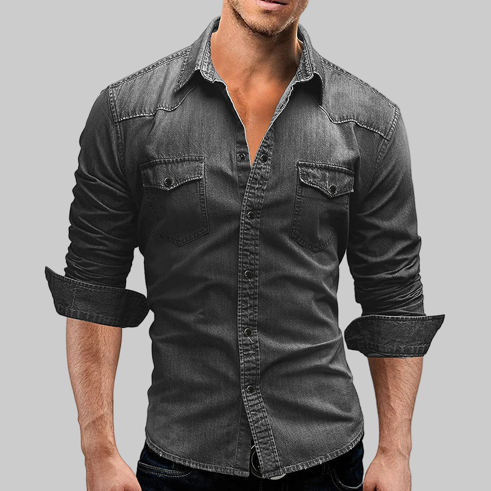 Solid Color Slim Fit Denim Shirt