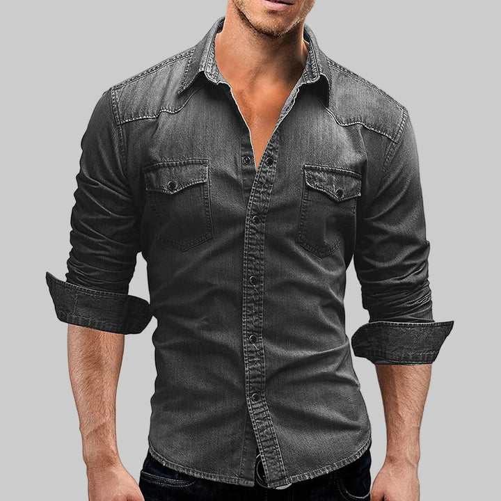 Solid Color Slim Fit Denim Shirt