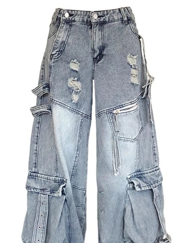 High-Waist Multi-pocket Cargo Jeans