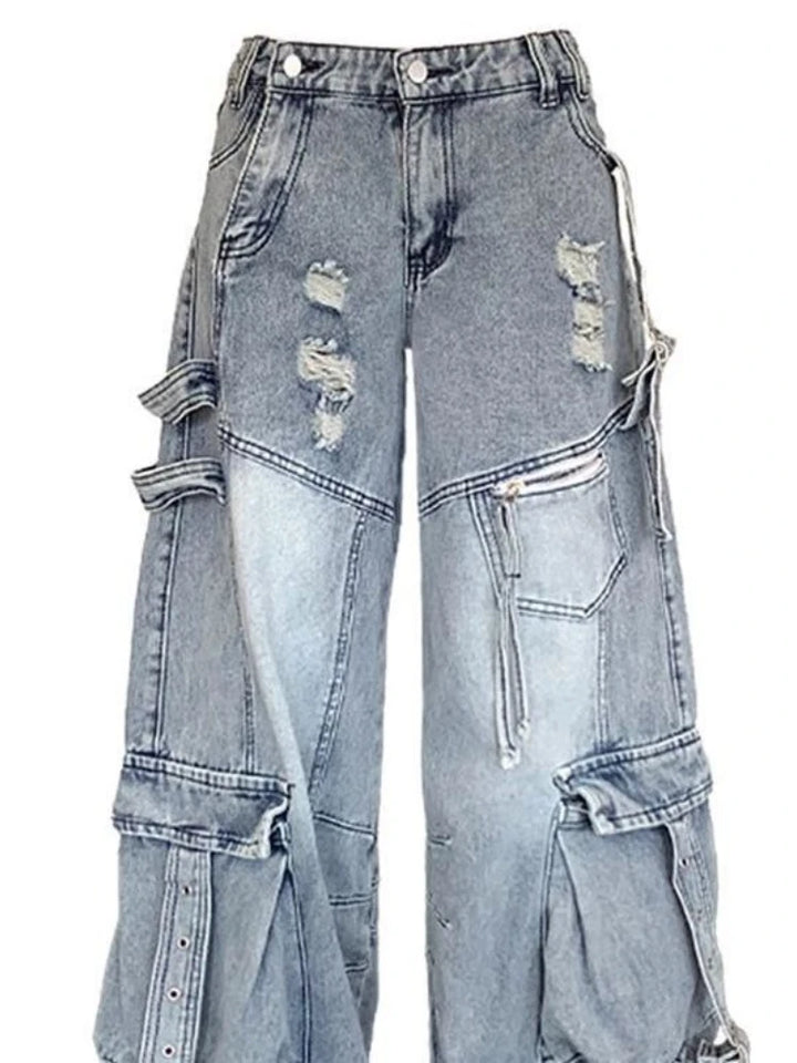 High-Waist Multi-pocket Cargo Jeans