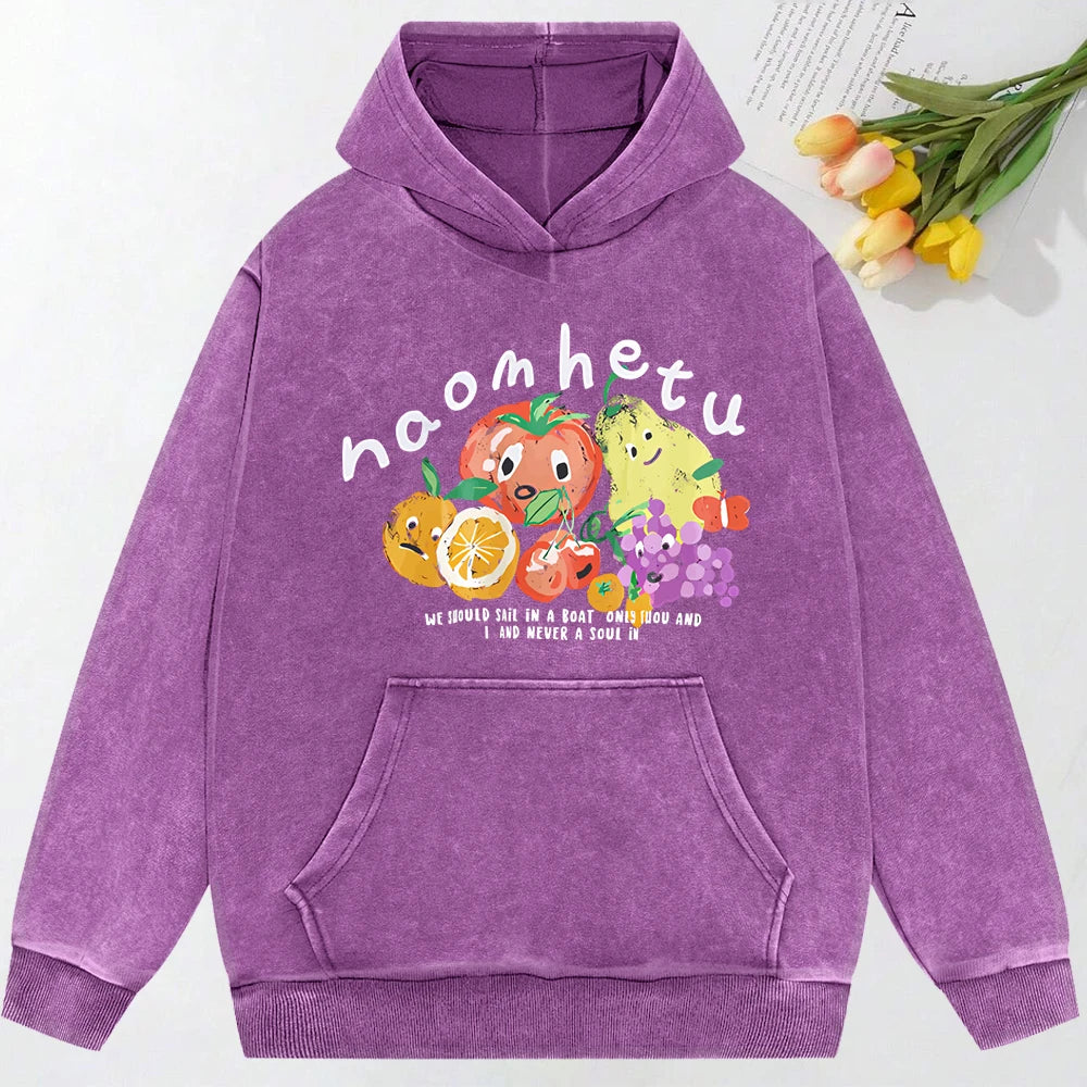 American Retro Fruit Print Washed Hoodie