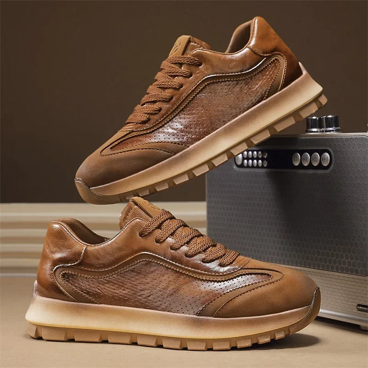 Breathable Perforated Leather Durable Sneakers