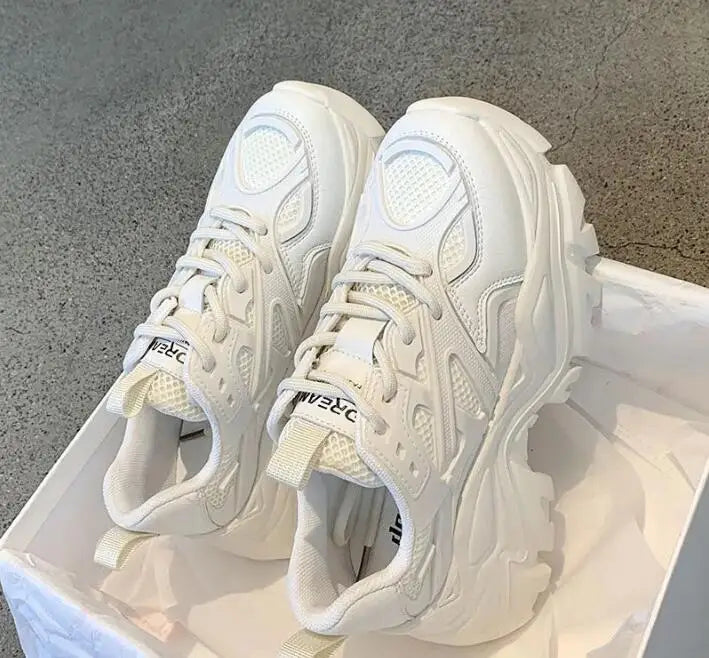 Mesh Leather Platform Casual Chunky Sneakers