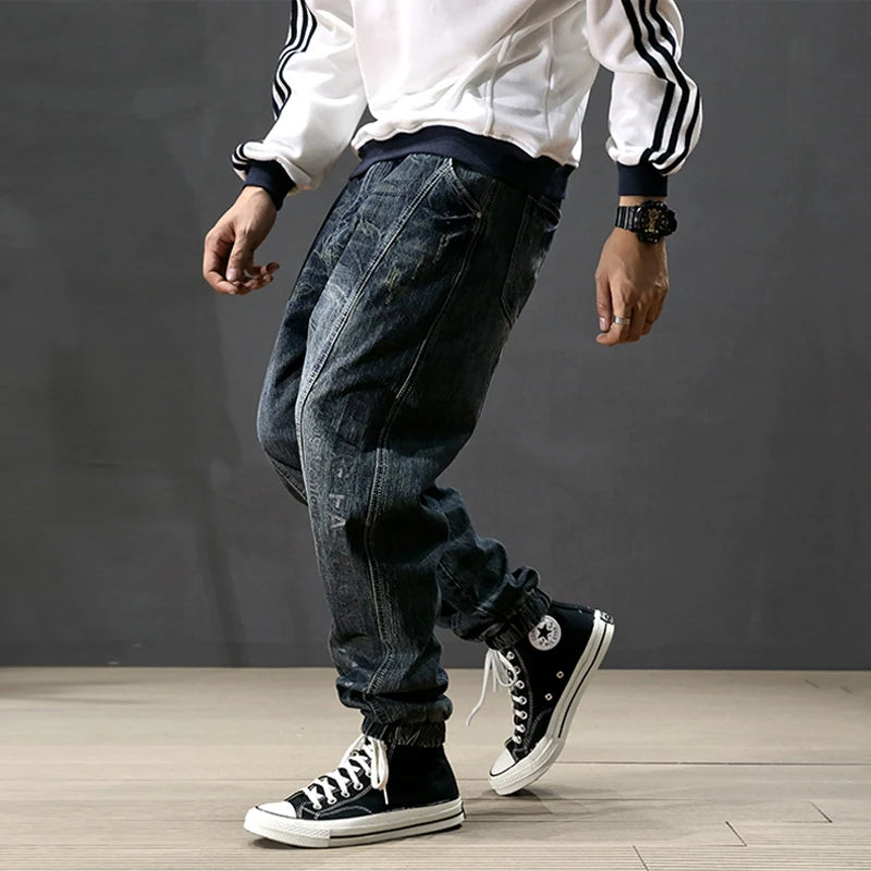 Retro Blue Printed Americana Cargo Pants