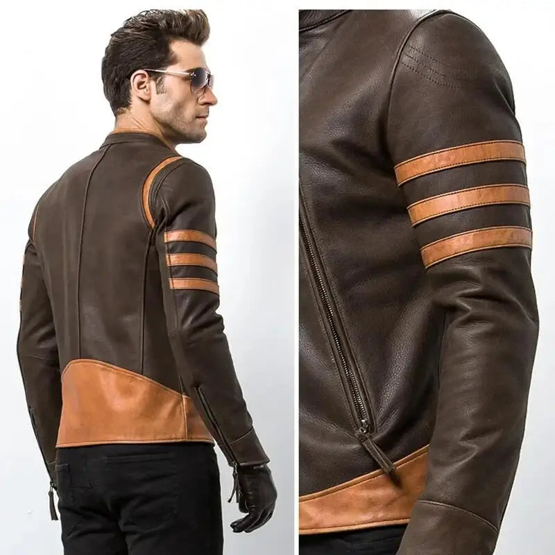 Slim Fit PU Leather Retro Zippered Bomber Jacket