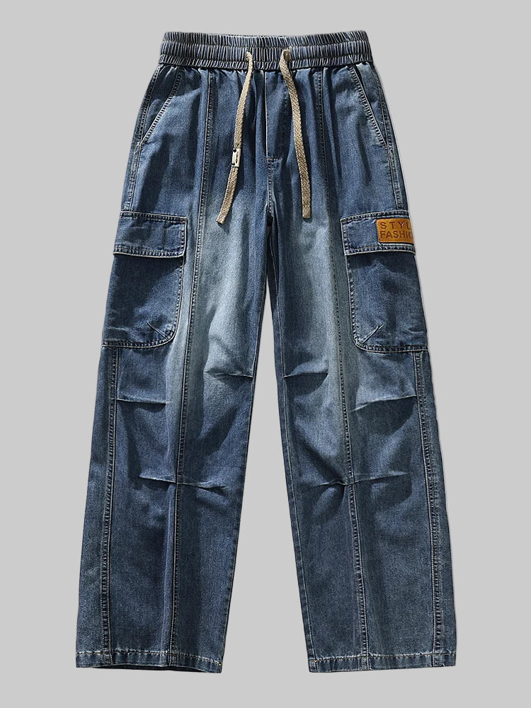 Washed Classic Denim Cargo Jeans