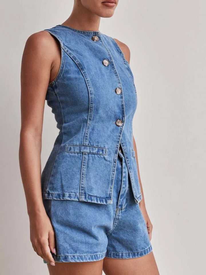 Elegant Denim Two-Piece Set