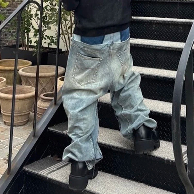 Oversized Double-Layer Patchwork Baggy Jeans