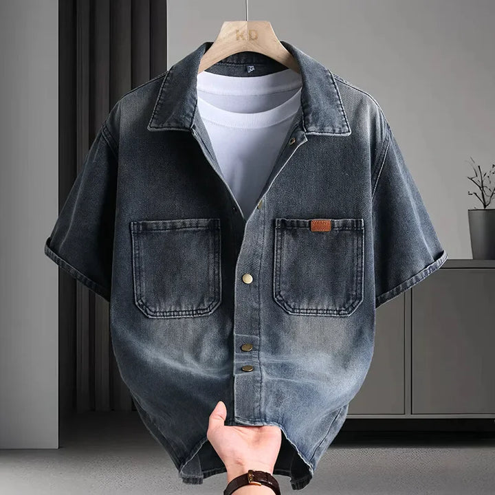 Solid Denim Short-Sleeve Shirt