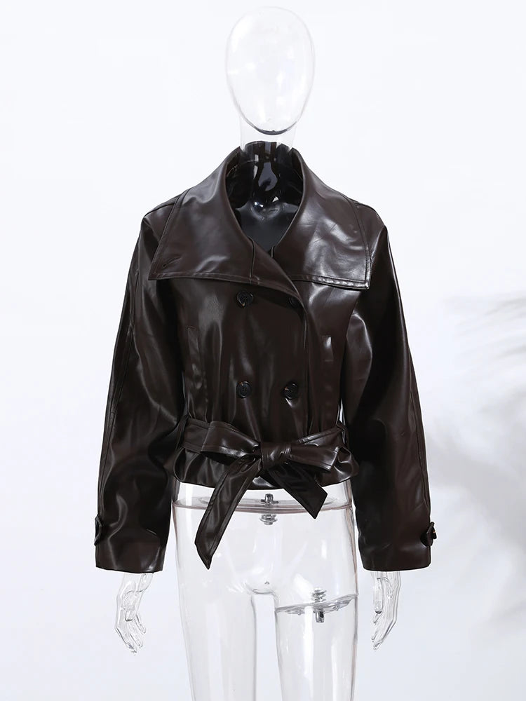 Street Fashion PU Leather Belted Jacket
