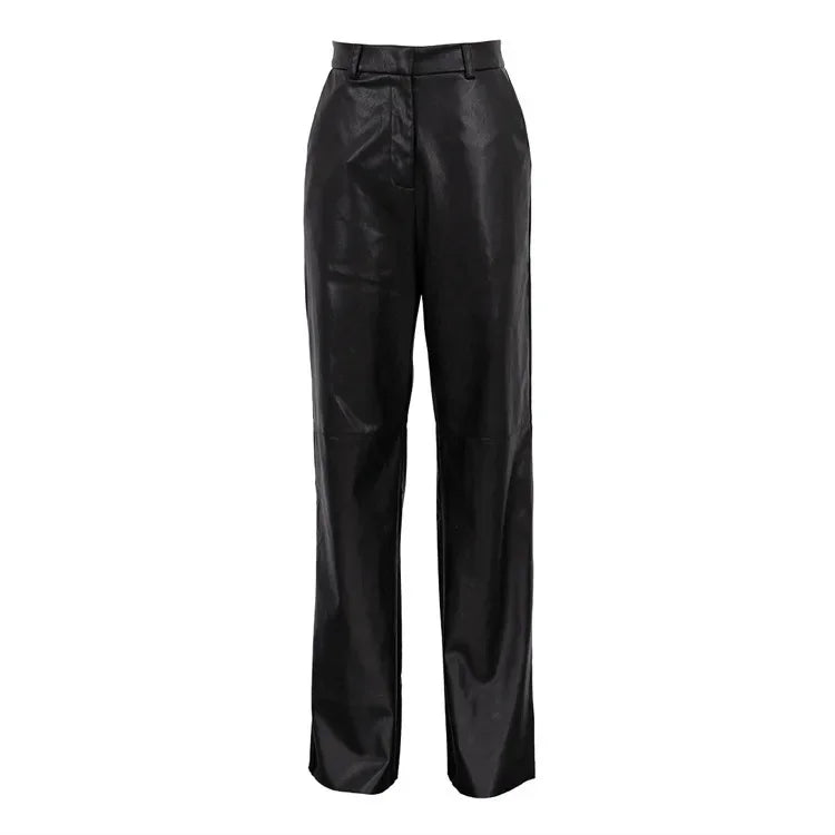 Spring Fashion High Waist Leather Pants