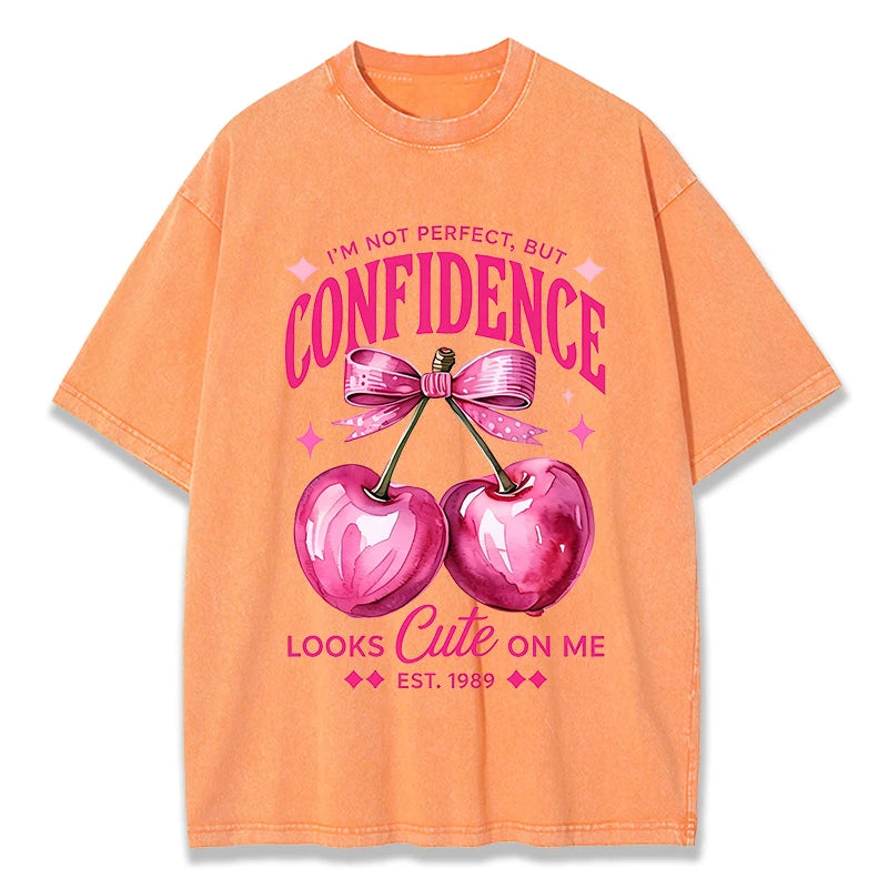 Pink Cherry Print Distressed Cotton T-Shirt