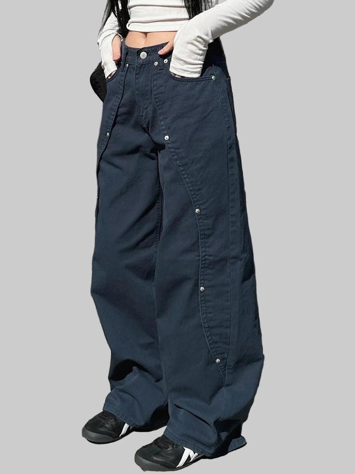 Casual Loose-Fit Rivet Wide Leg Cargo Pants