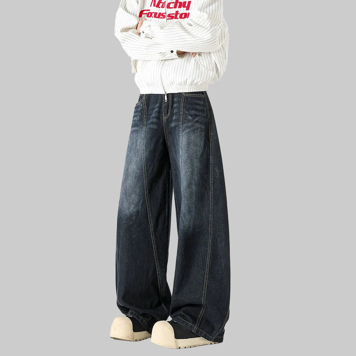 Trendy Deep Blue Loose Wide Leg Jeans