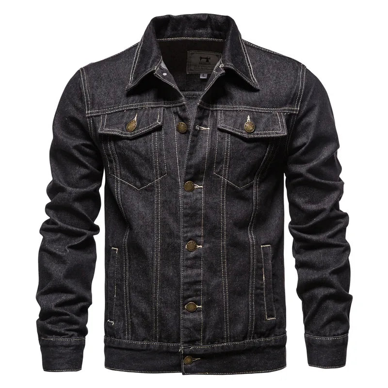 Solid Vintage Motorcycle Denim Jacket