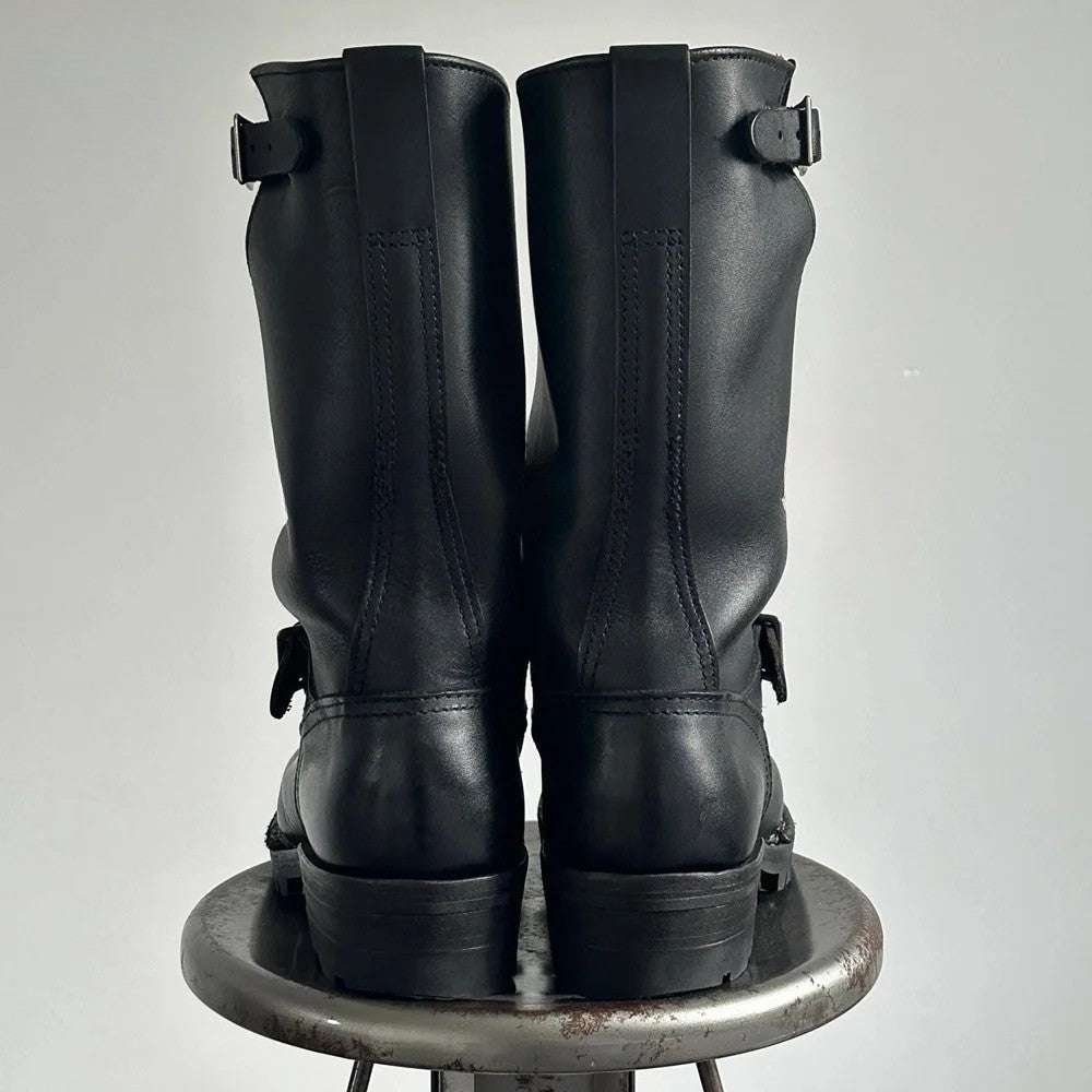 Genuine leather low-heel Chelsea motorcycle boots with buckle