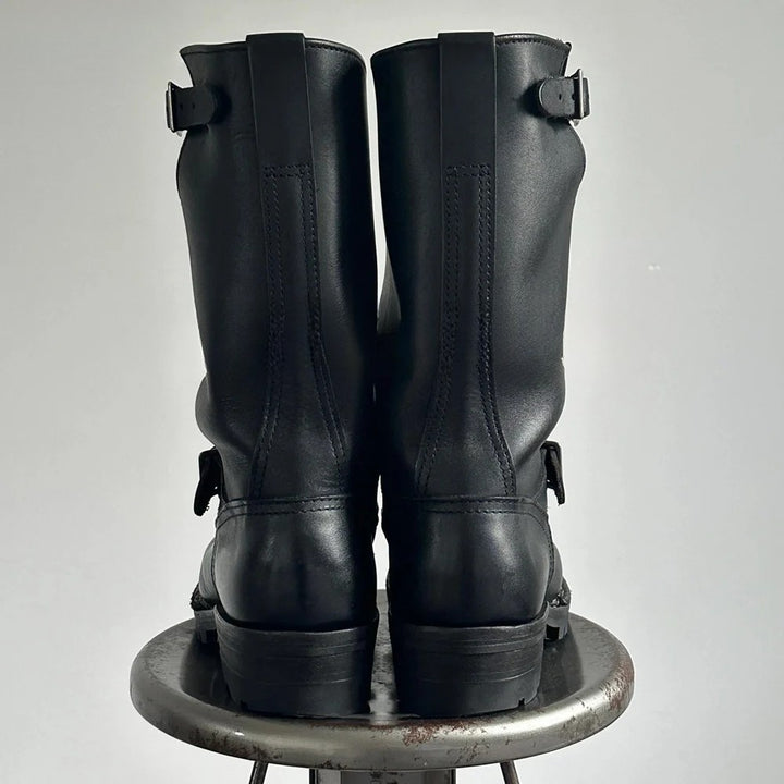 Genuine leather low-heel Chelsea motorcycle boots with buckle