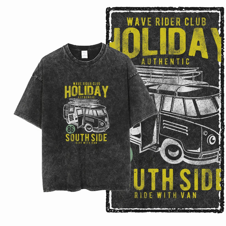 VAN LIFE Vintage Acid Washed Graphic T-Shirts