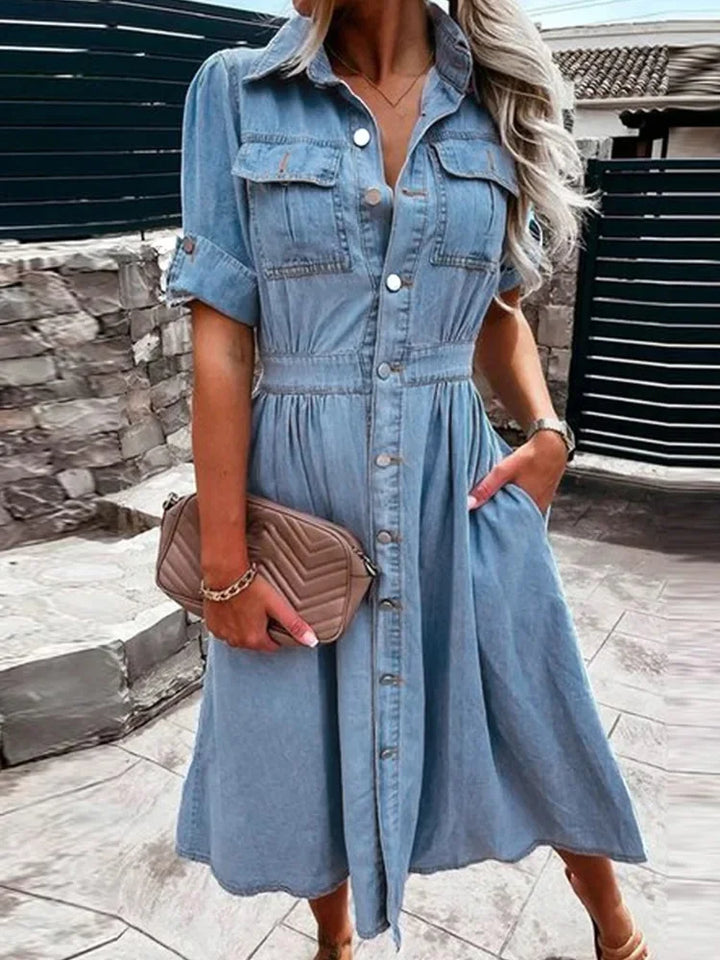 Slimming Elegant Button Down Denim Dress