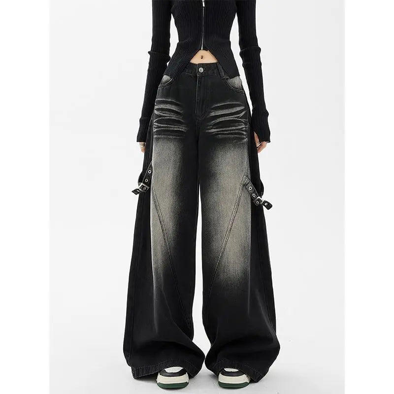 American style trendy washed straight leg jeans