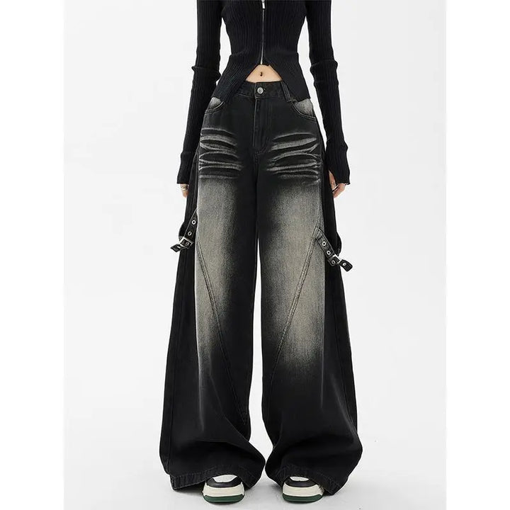 American style trendy washed straight leg jeans