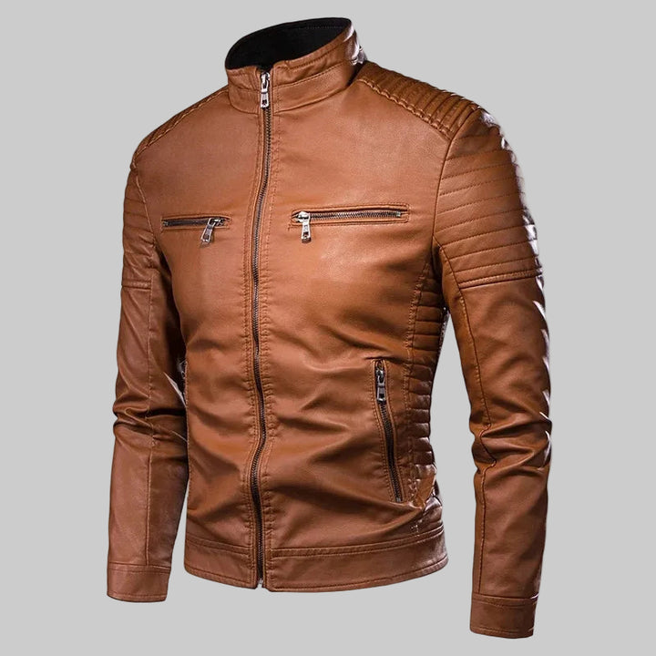Classic Solid Color Leather Jacket