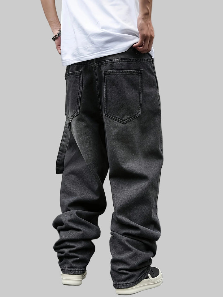 Loose Fit Flared Pleated Jeans