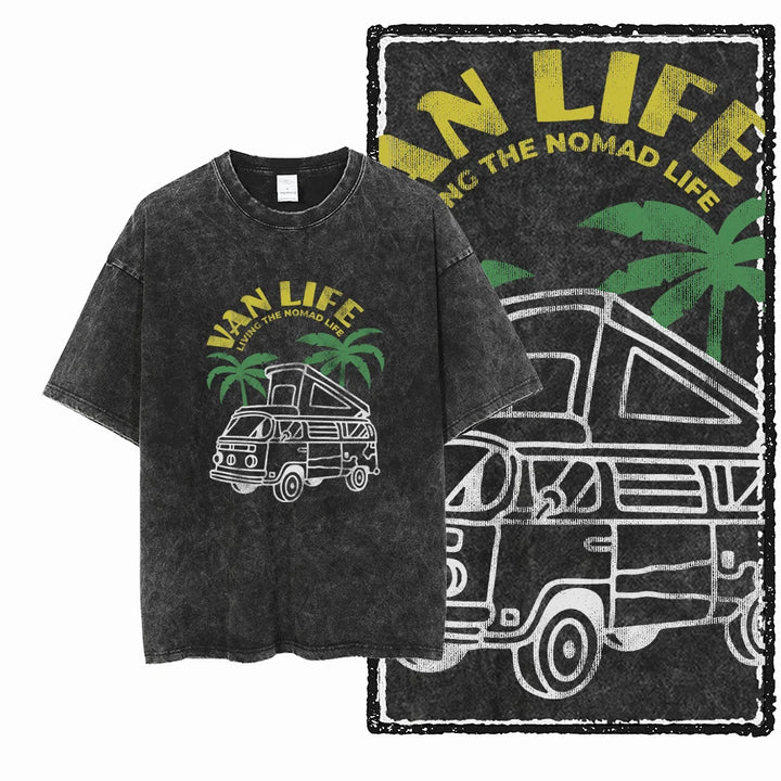 VAN LIFE Vintage Acid Washed Graphic T-Shirts